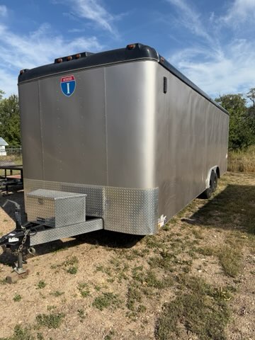 24 ft Enclosed Car Trailer rear ramp angle view